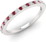 [Diamondere] Natural and Certified Ruby and VVS Diamond Wedding Band Ring in 14k White Gold | 0.34 Carat Half Eternity Ring for Women, US Size 8