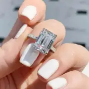 3Ct Emerald-Cut Moissanite Women's Engagement Ring 14k White Gold plated