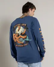[Salty Life] Salty Life Men's Into The Deep Long Sleeve T-Shirt in Slate Blue Size Medium M Slate Blue