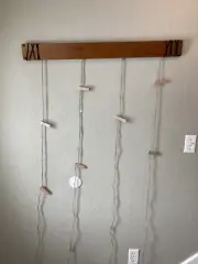 NEW 36” X 3 1/2” Hanging Wood & Hessian Rope Hat Rack Card Photo Display Clips