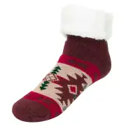 Canyon Sky Women's Sherpa Slipper Socks in Burgundy, One Size