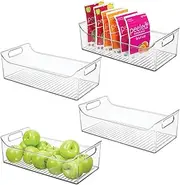 mDesign Wide Plastic Kitchen Pantry Cabinet, Refrigerator or Freezer Food Storage Bin with Handles - Organizer for Fruit, Yogurt, Snacks, Pasta - BPA Free, 16" Long Pack of 4 Clear