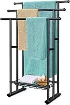 Kayfia 40/'' H Free Standing Towel Rack, 3 Tier Alloy Steel Rack Stand with Basket, Blanket Drying and Display for Oversized Bath Towels Bathroom Accessories, Next to Tub or Shower (Black) (MJJ-FZ)