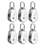 6 Pack M32 Single Pulley Snatch Block Lifting Crane Swivel Hook, 304 Stainless S