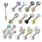 16G 6mm,8mm Push Pin Threadless Labret Tragus Helix Earrings CZ Ring 1/4" 5/16"