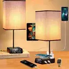 Table Lamps for Bedroom Set of 2 - Touch Bedside Lamp with Wireless Charger & 2