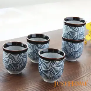 【Just Home】日式浪紋陶瓷湯吞杯180ml(5件組)