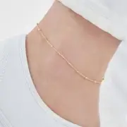 14K Real Gold Yellow or White Faceted Beaded Saturn Anklet 10"
