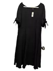 Ann Taylor Dress Women 18 Midi Black Linen Fit & Flare Minimalist Plain Jane NWT