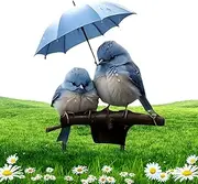 Bird Yard Stake - Blue Bird with Umbrella Acrylic Garden Stake 2D Flat - Plant Pot Sticks Art Decoration Ground Insert for Outdoor Home Spring Outside Porch