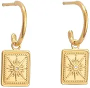 [Saint Raphaël] Huggie Earrings for Women, with Square Star Celestial Charm, Half Hoop Huggies, for Girls, for Men, Open Hoops, Star Earrings