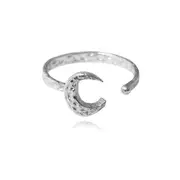 Culturesse Chandra Sterling Silver Crescent Moon Open Ring White Rhodium Plating