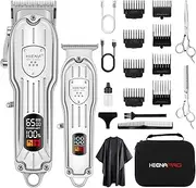 Professional Hair Clipper Set for Men, Rechargeable Hair Trimmer, T-Blade Trimmer for Hair, Adjustable Hair Clipper for Men with Intelligent LCD Display (Silver)