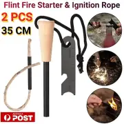 2PCS Flint Stone Rod Fire Starter Magnesium Lighter with Rope Emergency Survival
