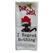 Moody Christmas Cat I Regret Nothing Microfiber Waffle Weave Kitchen Dish Towel