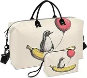 [ZRYSMY] Penguin Banana Balloon Duffel Bag for Traveling, Travel Bag Gym Bag, with Multiple Interior Pockets Shoulder Weekender Bag for Women Men with Toiletry Bag 20.5L x 1.9W x 13.8H, Multi-Colored