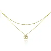 Sterling Silver Sun & Moon Double Layer Hypoallergenic Chocker Necklace