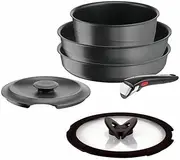 [Tefal] Ingenio Set of 6 Induction, Cast Aluminium, Frying Pan, Wok + Glass Lid, Casserole + Cast Iron Lid, Removable Handle, Dishwasher Safe, Inspiration L867S604