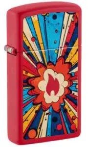 Zippo 46716, Comic Blast Design, Classic Red Matte Finish Lighter, Slim Size