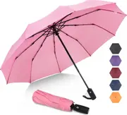 Lightweight Folding Umbrella - Compact Travel Umbrella Automatic Open Close Windproof Umbrellas with 10 Strong Ribs (Pink New）