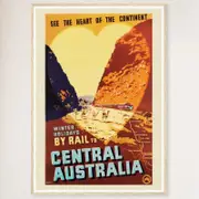 Galrie Vintage Central Australia Train Travel Poster for Winter Holidays, Wood Frame, A2 42 x 60cm (16 x 24inch)