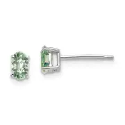 14k White Gold 5x3 Oval Checker-Cut Green Quartz Earrings