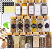 Glass Spice Jars with Label Set, Bamboo Lids & Funnel - Kitchen Airtight Storage