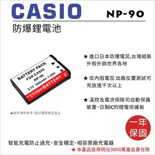 【數位小熊】ROWA FOR CASIO NP-90 鋰電池 EX-H10 EX-FH100 H15 H20 H20G
