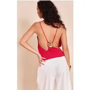 Tomato Red Chiffon Gold Back Trim Cami, Tomato Red