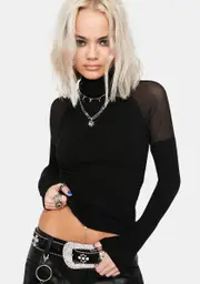 [Kiki Riki] Black Sheer Shoulder Top