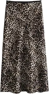 [STKARCV] Skirts Leopard Print High Waist Vintage Long Fall Satin Women's