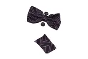 Mens Dark Purple Zig Zag Matching Bow Tie, Pocket Square & Cuff Links Set