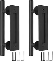 2PCS 12" Barn Door Handle Sliding Flush Pull Wood Door Gate Hardware, Matte Black Carbon Steel Pull Handle for Interior/Exterior Use, Double Sided Sliding Door Handle, Barn Door Handle (Round Tube)