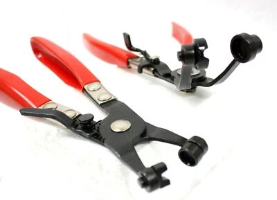 2Pc Hose Clamp Pliers Tools Angle Swivel Jaw Locking Flat Band Fuel Coolant Clip