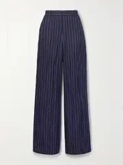 [LAFAYETTE 148] LAFAYETTE 148 - Sullivan Pinstriped Metallic Twill Straight-leg Pants - Navy - US14 US 14 Blue