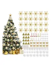 Christmas Tree Decorations 120Pcs Christmas Tree Decoration Flowers Christmas Decoration Artificial