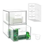 4 Pack Laundry Room Organization Storage Drawers with Labels, Clear Stackable...