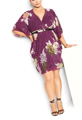 NEW City Chic Ladies Purple Paisley Faux Wrap Jillian Dress Plus Size XS 14 #S41