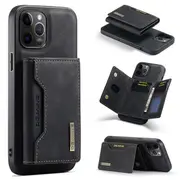DG MING For Apple iPhone 13 Pro Premium Trifold Wallet Leather Case With 2-in-1 Magnetic Detachable Card Holder Pocket Cover - Black