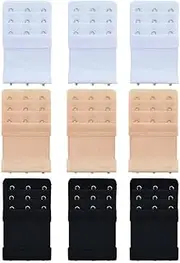 [H HOME-MART] 9pcs Lady Bra Extender 3 Hooks x 3Rows Elastic Back Band Extension Strap, Stretchy Strap Extension Comfortable Women's Elastic Extenders (3 Black+ 3 White+ 3 Skin Color)