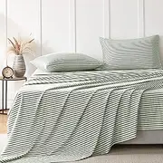 JELLYMONI Striped Sheets Set King Size, 4 Pieces 100% Cotton Bed Sheets - 16" Deep Pockets Fitted Flat Sheet & Pillowcase Bedding Set, Ultra-Soft, Machine Washable