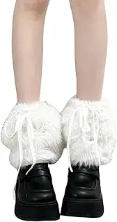 [Oxtxuzdm] Fuzzy Faux Furs Leg Warmers Furs Heel Long Boot Cuffs Covers 1 Pair Carnivals Boot Covers Halloween Cosplay Costumes