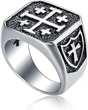 [enhong] Mens Stainless Steel Signet Jerusalem Cross Rings Vintage Silver Crusader Knight Templar Ring for Men 7-15