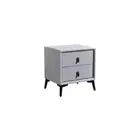 Martee PU leather Upholstery Bedside Table/Timber Frame/Steel Legs/Light Grey