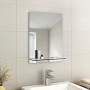 EMKE Frameless Mirror with Shelf - Small Bathroom Wall Shaving Mirror with Storage, Rectangle Vanity Mirrors 45x60cm