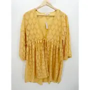 Maurices Kimono Womens Large NWT Orange Front Tie Diamond Pattern Cardigan Sheer
