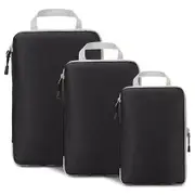 Set of 3 Compression Packing Cubes Super Thin and Sturdy Nylon Expandable Packing Organizer for Travel Accessories Luggage Suitcase (Black)
