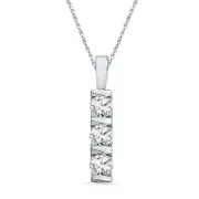 Lab-Created White Sapphire Three Stone Pendant in Sterling Silver