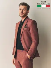 Rust Brown Slim Fit Leomaster Italian 100% Linen Suit Jacket (E82677) | $271