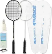 MBFISH Badminton Racket Set, 2 Carbon Fiber Racquets & Carry Bags 3 Shuttlecocks